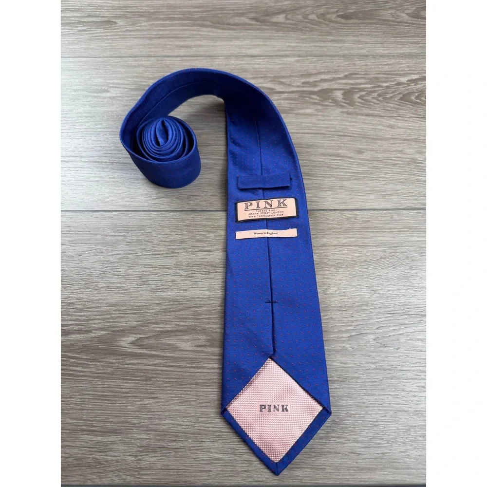 Thomas Pink Mens Silk Tie Dotted Pattern Blue OS